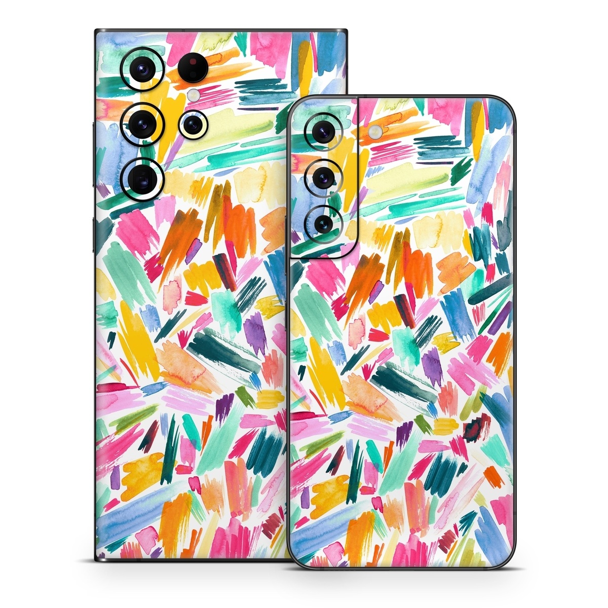 Samsung Galaxy S22 Series Skin design of Colorfulness, Art, Triangle, Pattern, Painting, Symmetry, Creative arts, Paint, Electric blue, Art paint, with white, pink, blue, yellow, orange, red, green, gray colors