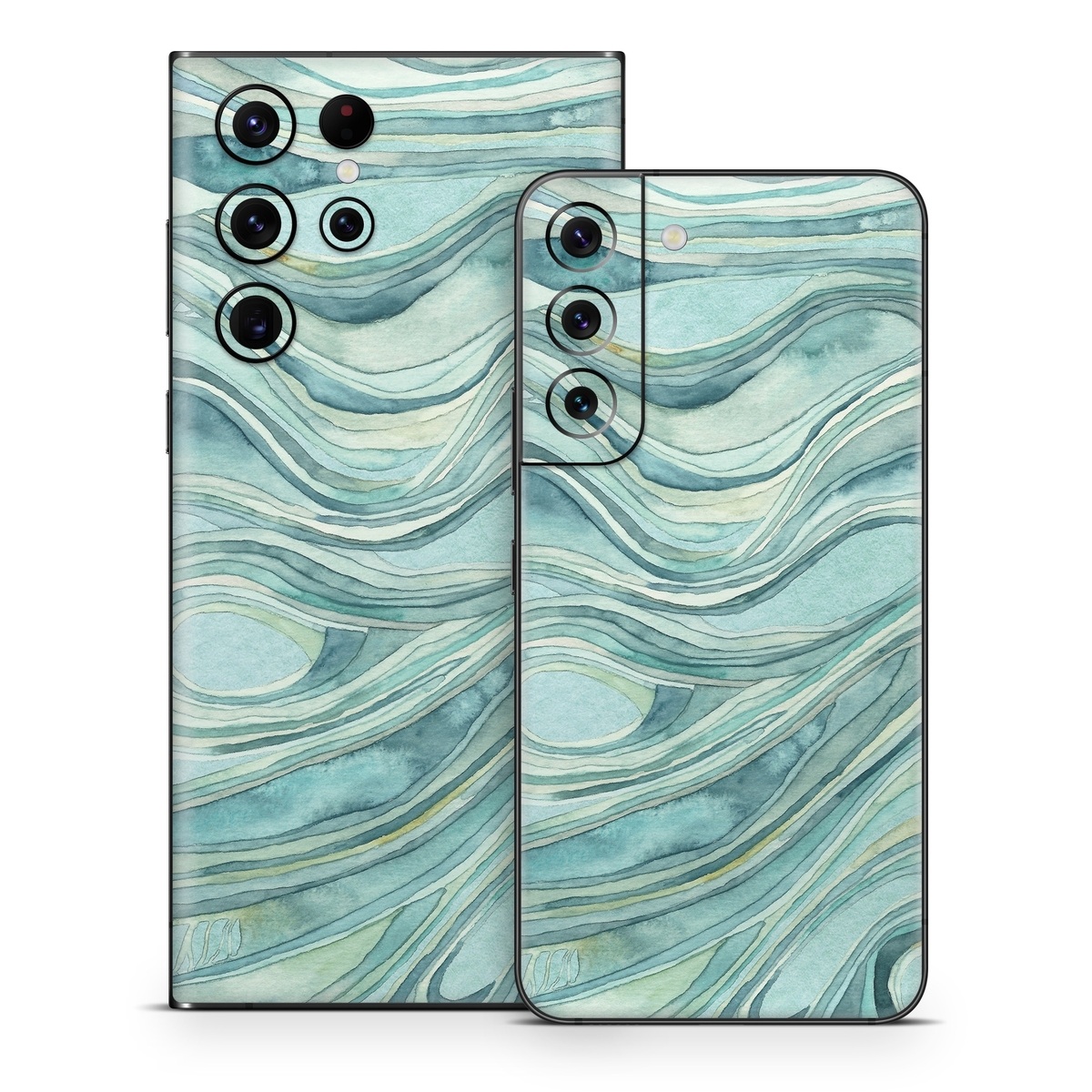 Samsung Galaxy S22 Series Skin design of Aqua, Blue, Pattern, Turquoise, Teal, Water, Design, Line, Wave, Textile, with gray, blue colors