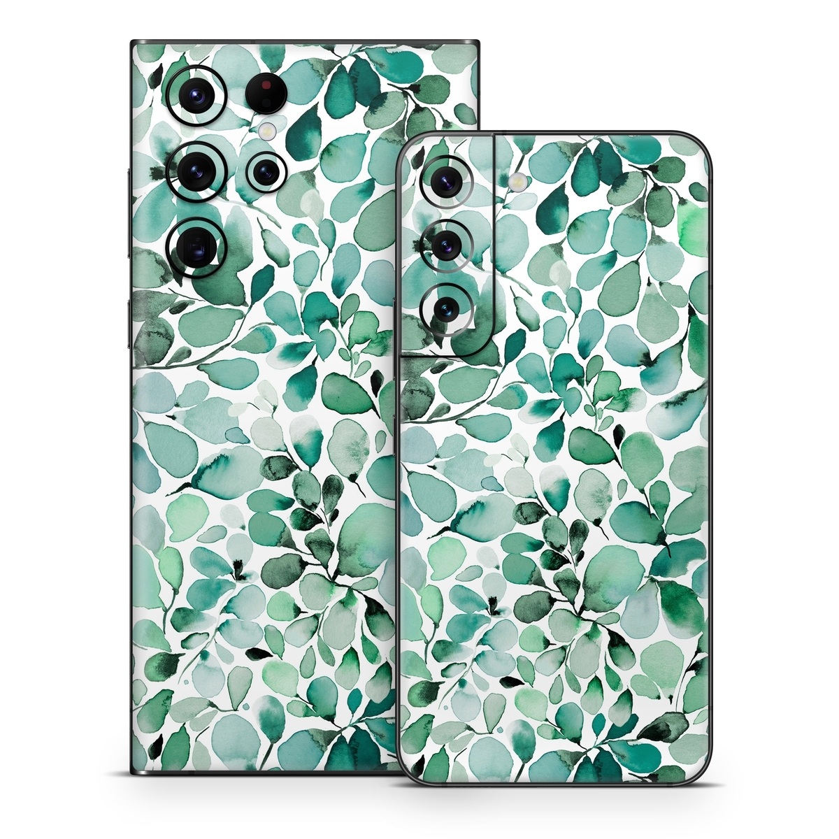 Samsung Galaxy S22 Series Skin design of Azure, Line, Aqua, Pattern, Art, Symmetry, Electric blue, Circle, Creative arts, Terrestrial plant, with white, green, black colors