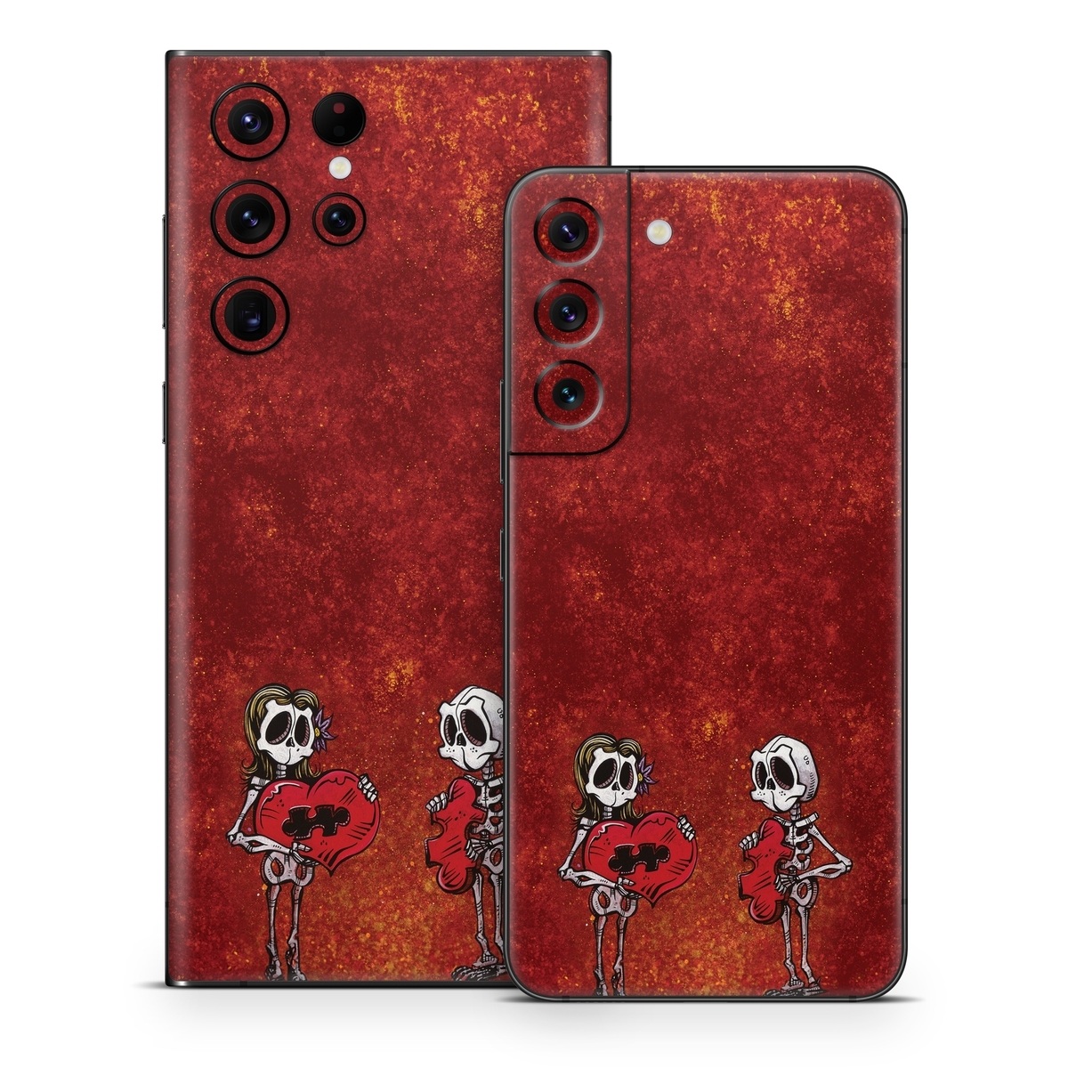 Samsung Galaxy S22 Series Skin design of Font, Tints and shades, Bone, Art, Skull, Pattern, Creative arts, Carmine, Visual arts, Rectangle, with white, black, gray, brown, red, yellow, orange colors