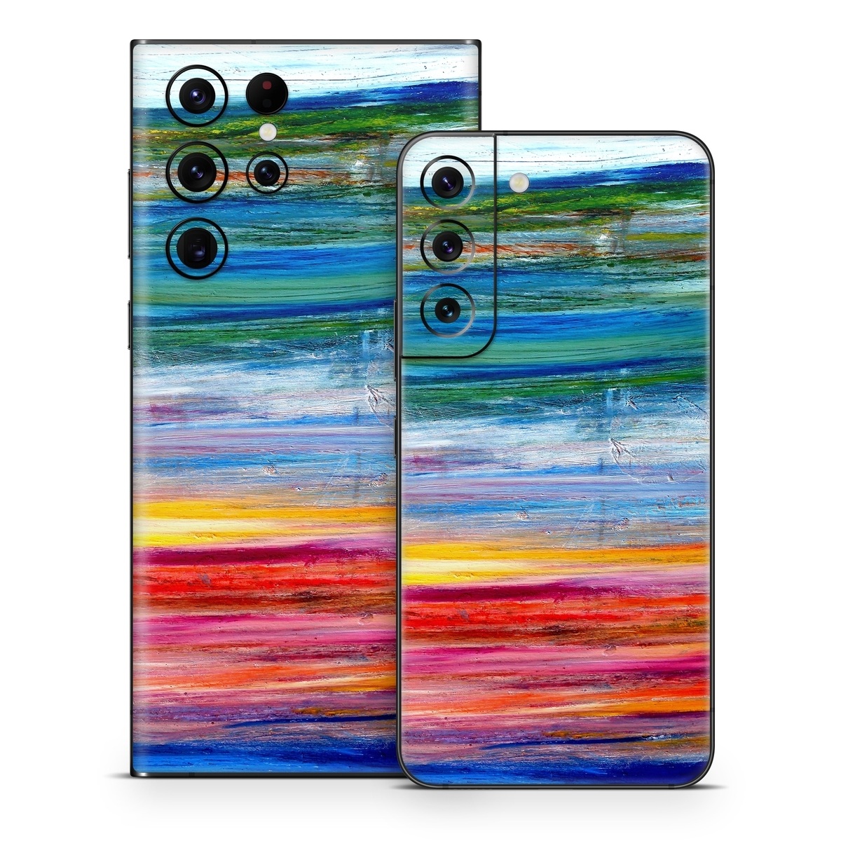 Samsung Galaxy S22 Series Skin design of Sky, Painting, Acrylic paint, Modern art, Watercolor paint, Art, Horizon, Paint, Visual arts, Wave, with gray, blue, red, black, pink colors