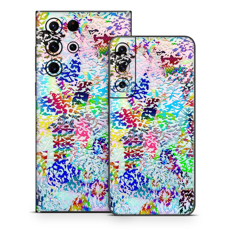 Samsung Galaxy S22 Series Skin design of Textile, Visual arts, Mixture, Creative arts, Modern art, Pattern, with white, blue, green, black, red, pink, yellow, purple colors