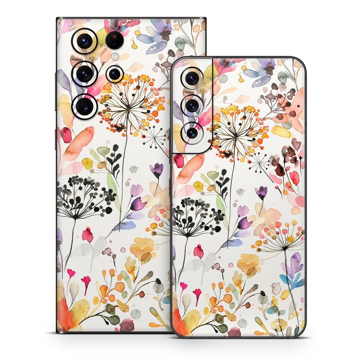 Samsung Galaxy S22 Series Skin design of Flower, Petal, Rectangle, Branch, Creative arts, Plant, Line, Art, Painting, Font, with white, pink, red, yellow, orange, green, blue, purple colors