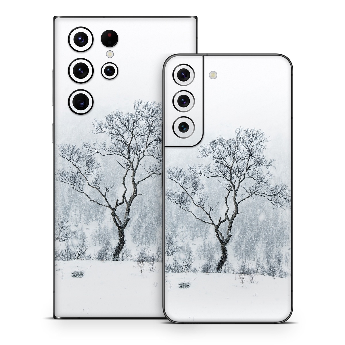 Samsung Galaxy S22 Series Skin design of Snow, Winter, Tree, Nature, White, Sky, Atmospheric phenomenon, Natural landscape, Freezing, Blizzard, with white, gray, black colors