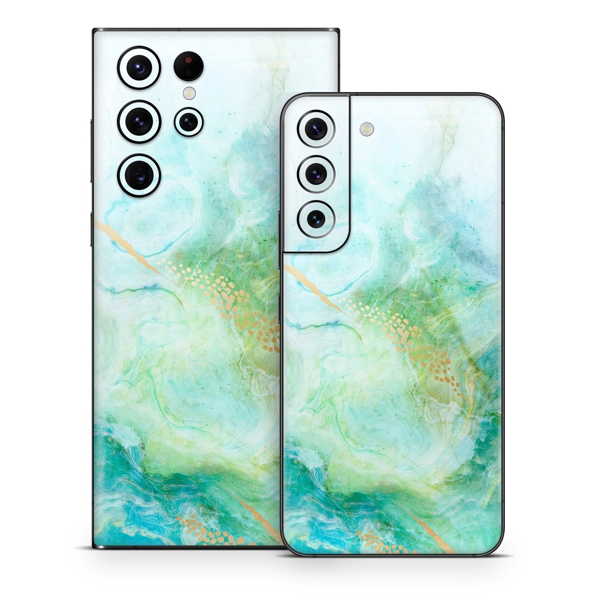 Samsung Galaxy S22 Series Skin design of Blue, Watercolor paint, Aqua, Line, Sky, Design, Pattern, Art, Illustration, with blue, yellow, orange colors