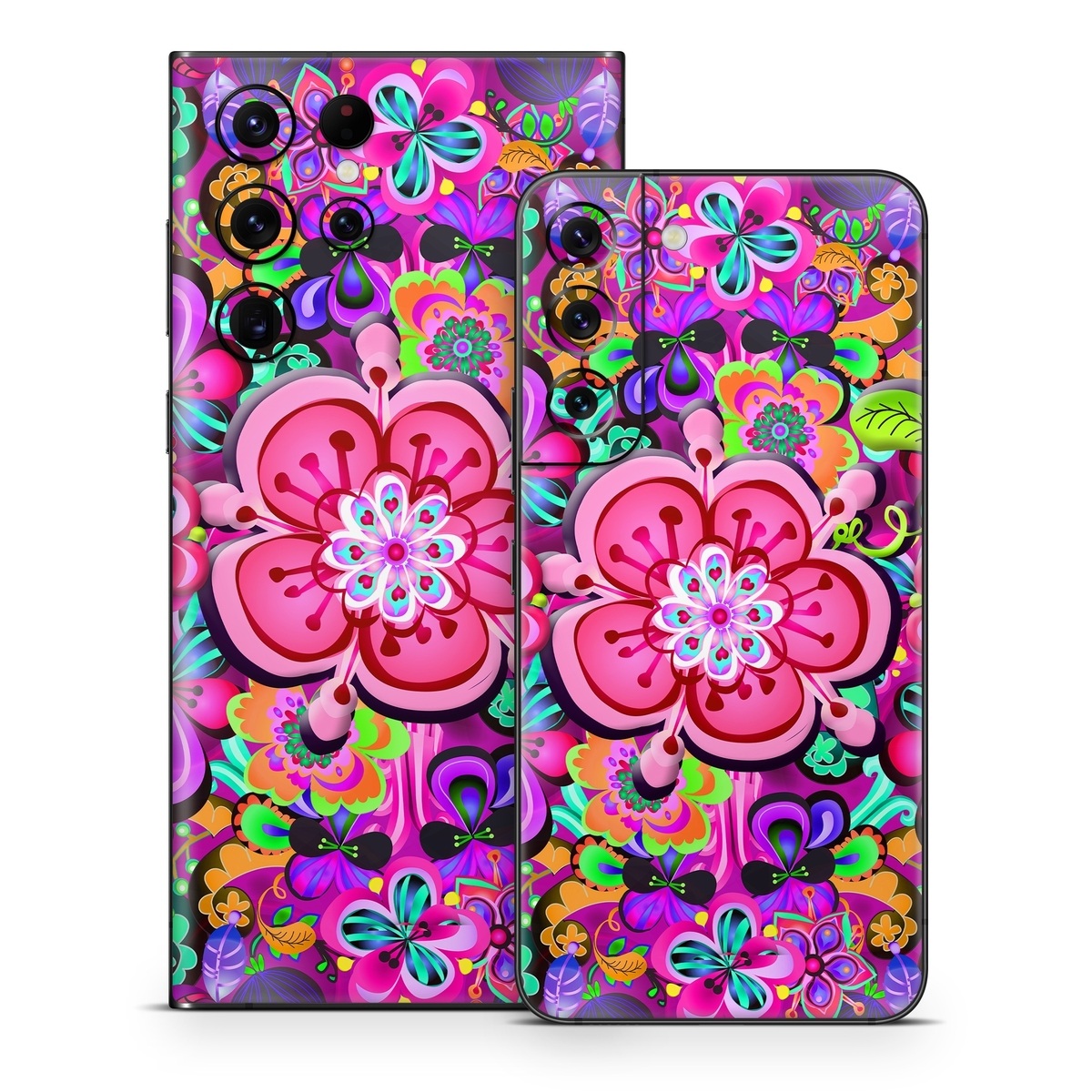 Samsung Galaxy S22 Series Skin design of Pattern, Pink, Design, Textile, Magenta, Art, Visual arts, Paisley, with purple, black, red, gray, blue colors