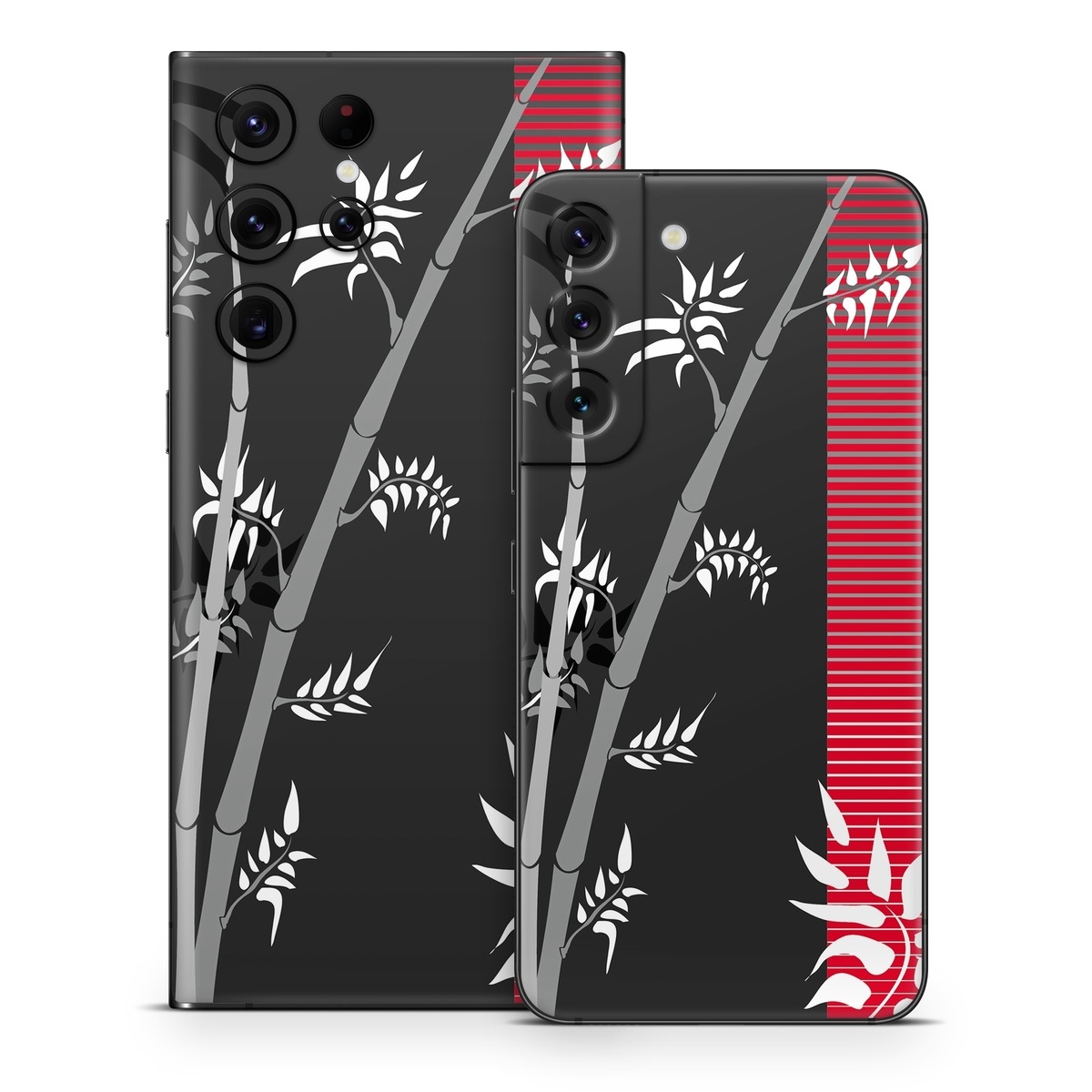 Samsung Galaxy S22 Series Skin design of Tree, Branch, Plant, Graphic design, Bamboo, Illustration, Plant stem, Black-and-white, with black, red, gray, white colors