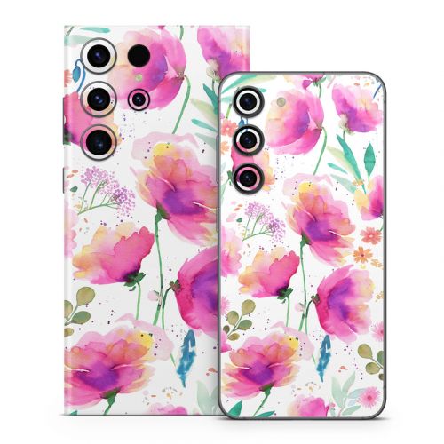 Abstract Pink Poppies Samsung Galaxy S23 Series Skin