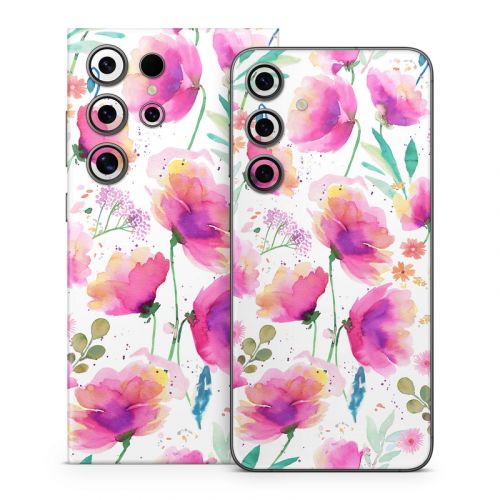 Abstract Pink Poppies Samsung Galaxy S24 Series Skin