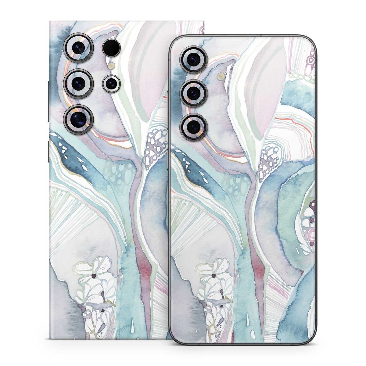 Samsung Galaxy S24 Series Skin design of Watercolor paint, Plant, Art, Illustration, Flower, with blue, purple, pink, red, orange colors