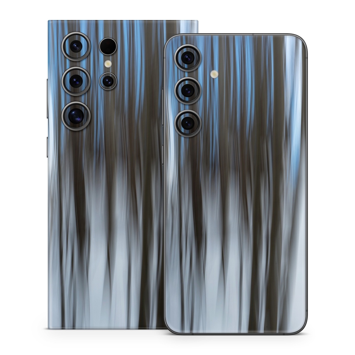 Samsung Galaxy S24 Series Skin design of Water, Blue, Natural environment, Tree, Forest, Line, Waterfall, Plant, Black-and-white, Reflection, with black, white, blue colors
