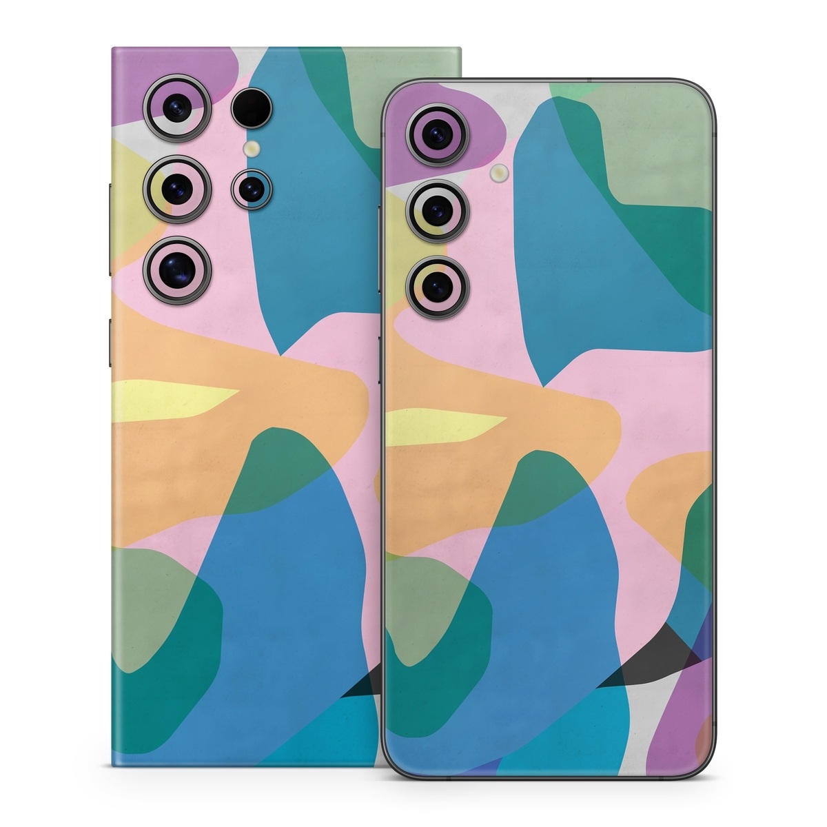 Samsung Galaxy S24 Series Skin design of Azure, Paint, Textile, Organism, Art, Painting, Aqua, Font, Rectangle, Tints and shades, with blue, green, pink, yellow, orange, purple, gray colors