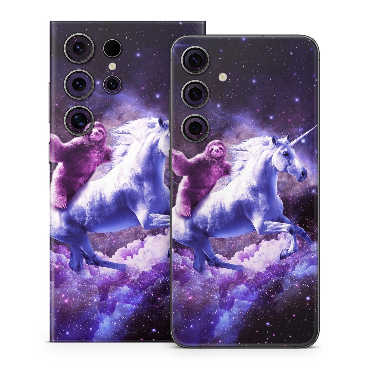 Samsung Galaxy S24 Series Skin design of Purple, Unicorn, Fictional character, Violet, Mythical creature, Illustration, Sky, Graphic design, Space, Constellation, with black, white, blue, purple, gray, brown colors