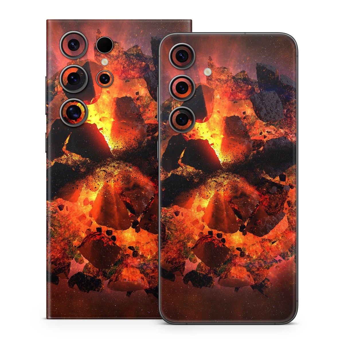 Samsung Galaxy S24 Series Skin design of Flame, Heat, Fire, Space, Atmosphere, Charcoal, Explosion, Geological phenomenon, Ash, Graphics, with black, red colors