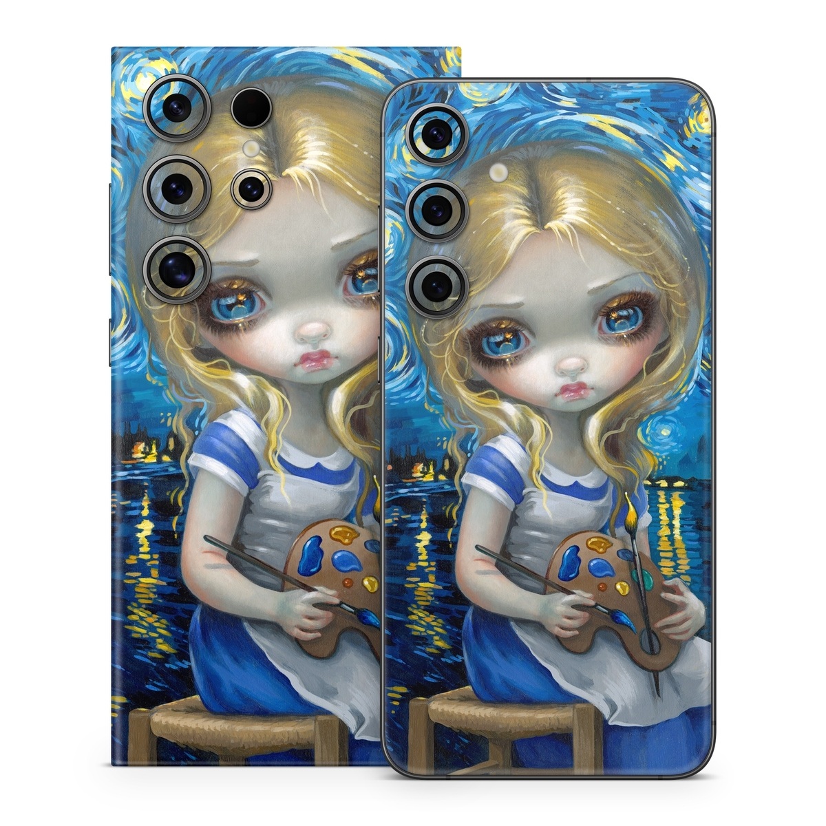 Samsung Galaxy S24 Series Skin design of Blue, Illustration, Cg artwork, Doll, Art, Acrylic paint, Painting, Toy, Fictional character, Visual arts, with blue, yellow, white, brown, red colors