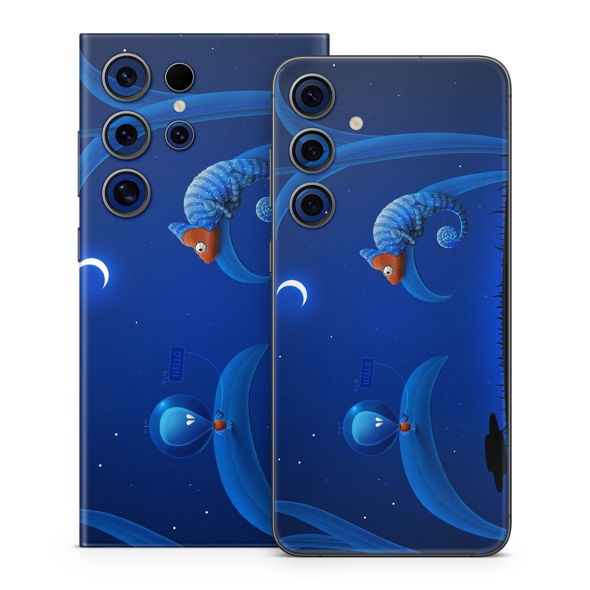 Samsung Galaxy S24 Series Skin design of Organism, Astronomical object, Space, Illustration, Night, Graphics, with black, blue, orange colors