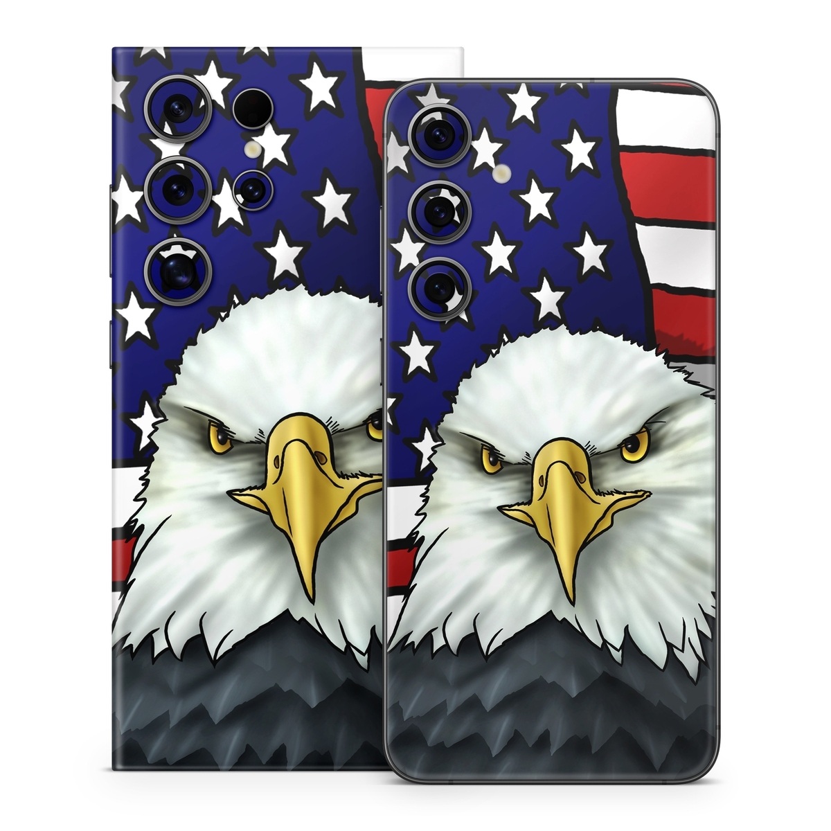 Samsung Galaxy S24 Series Skin design of Bald eagle, Eagle, Bird, Bird of prey, Accipitridae, Beak, Accipitriformes, Sea eagle, Flag, with white, gray, blue, yellow, red colors