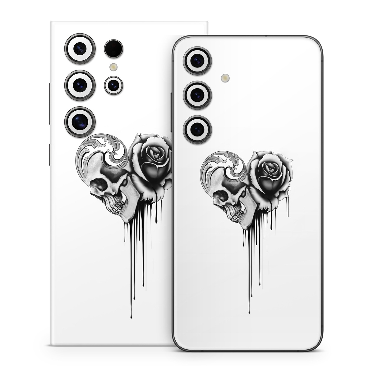 Samsung Galaxy S24 Series Skin design of Black-and-white, Illustration, Monochrome, Rose, Plant, Style, Metal, Drawing, with white, black, gray colors