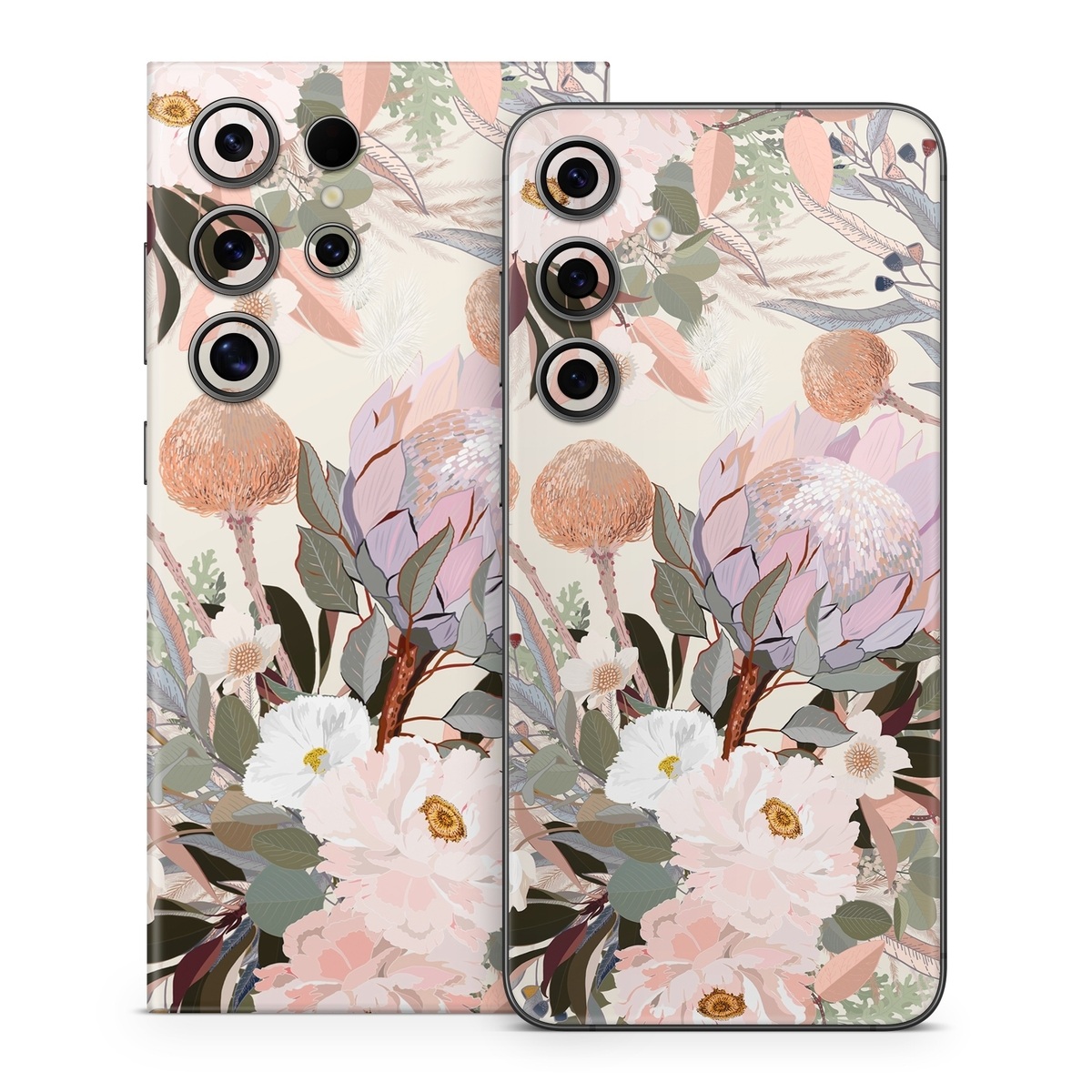 Samsung Galaxy S24 Series Skin design of Flower, Floral design, Watercolor paint, Plant, Spring, Branch, Flower Arranging, Lilac, Floristry, Petal, with pink, purple, green, brown, white, yellow, black colors