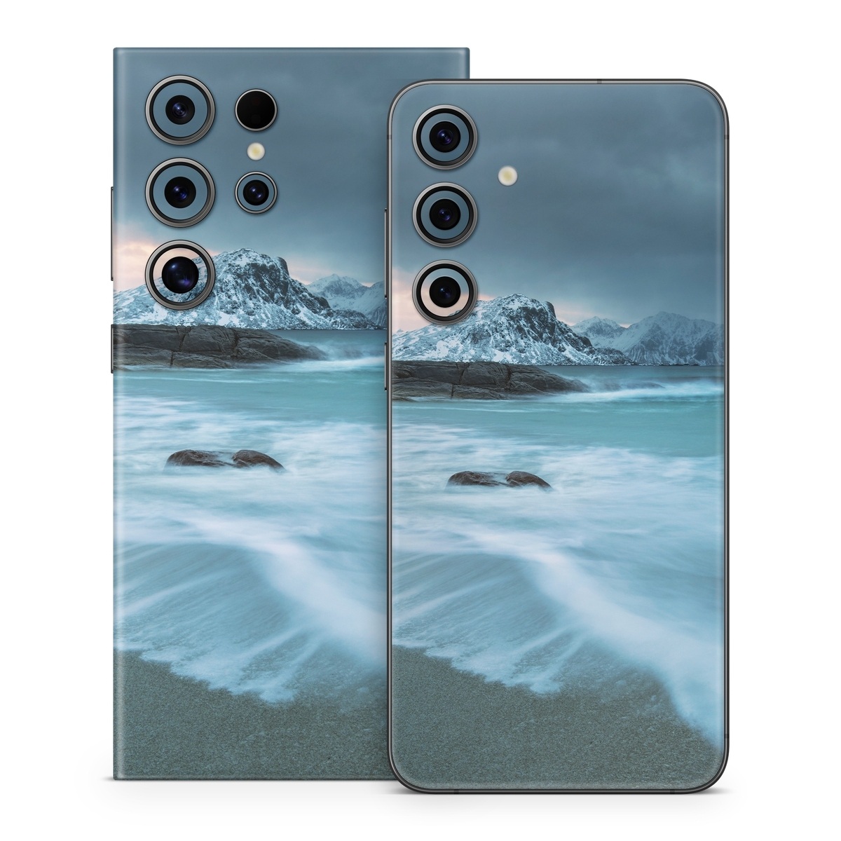 Samsung Galaxy S24 Series Skin design of Body of water, Sky, Nature, Sea, Ocean, Wave, Blue, Water, Coast, Wind wave, with white, blue, black, orange colors