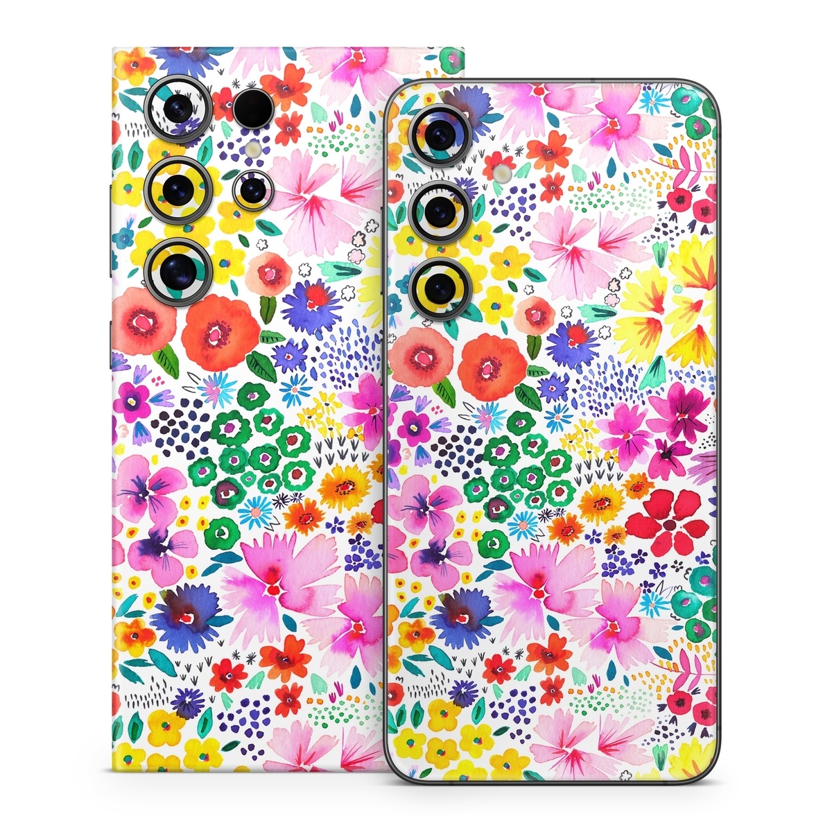 Samsung Galaxy S24 Series Skin design of Colorfulness, Flower, Pink, Art, Magenta, Pattern, Creative arts, Petal, Symmetry, Electric blue, with white, pink, green, red, blue, purple, yellow, orange colors