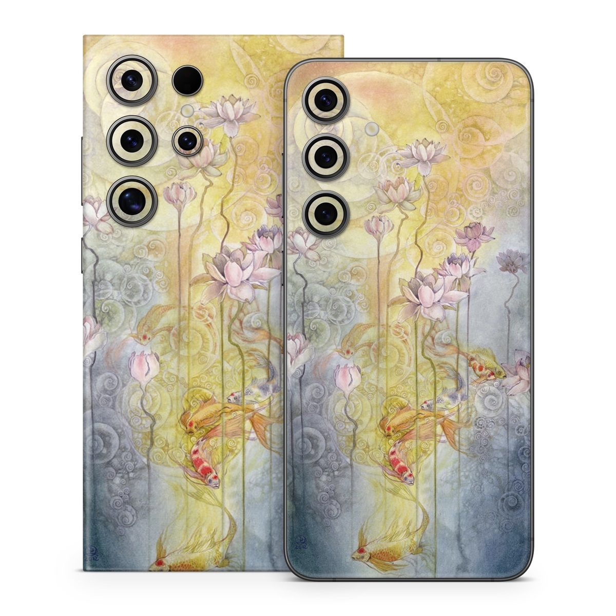 Samsung Galaxy S24 Series Skin design of Watercolor paint, Painting, Art, Yellow, Flower, Acrylic paint, Floral design, Visual arts, Modern art, Illustration, with blue, red, orange, pink, yellow colors