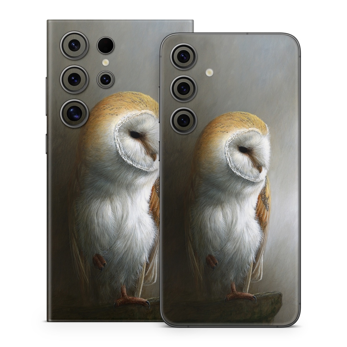 Samsung Galaxy S24 Series Skin design of Barn owl, Owl, Bird, Bird of prey, Beak, Wildlife, with yellow, white, orange, brown colors