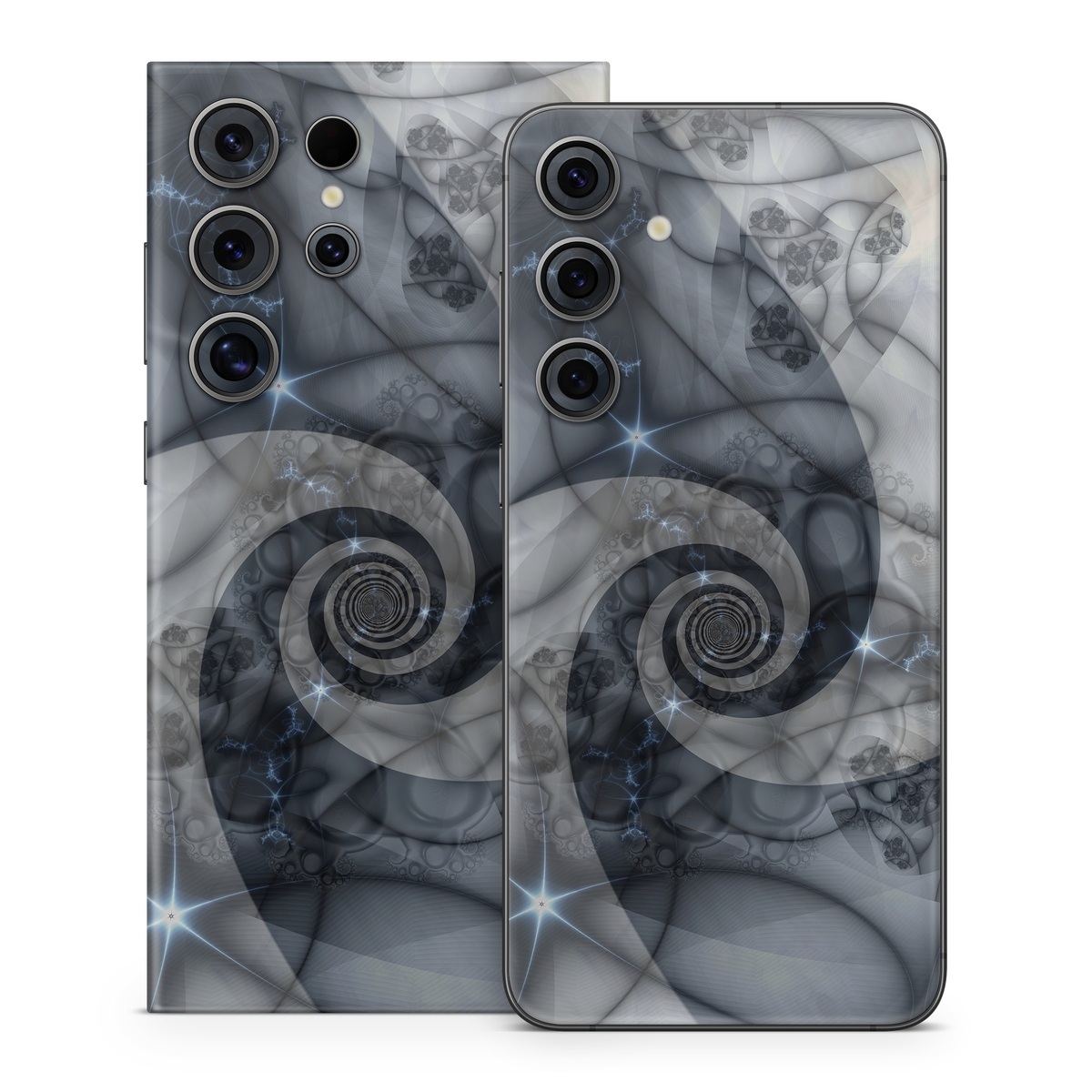 Samsung Galaxy S24 Series Skin design of Eye, Drawing, Black-and-white, Design, Pattern, Art, Tattoo, Illustration, Fractal art, with black, gray colors