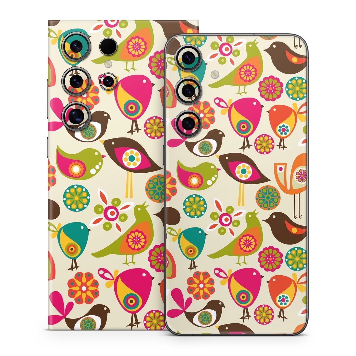 Samsung Galaxy S24 Series Skin design of Pattern, Visual arts, Wrapping paper, Design, Clip art, Textile, Motif, Sticker, Graphics, with yellow, pink, orange, green, brown, blue colors