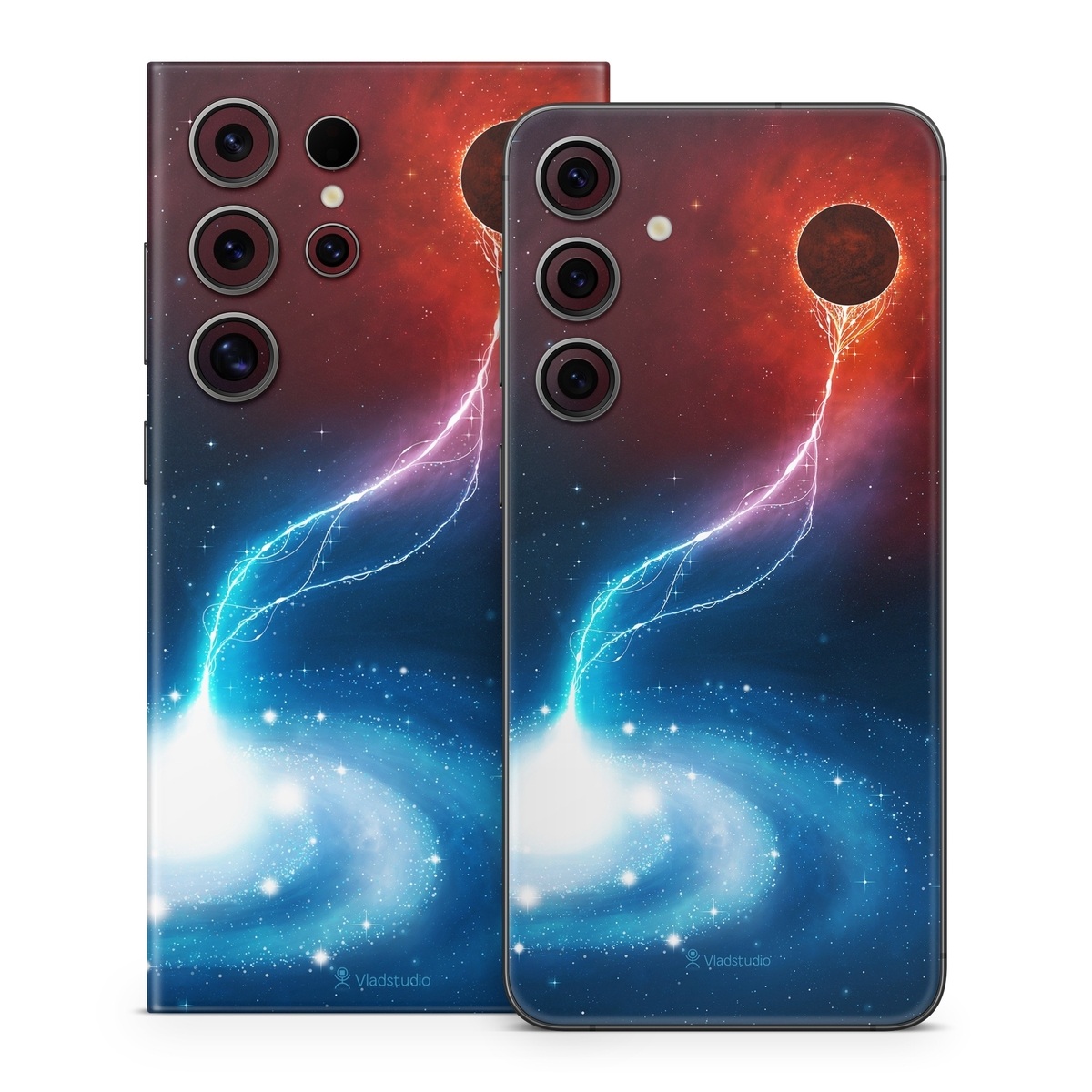 Samsung Galaxy S24 Series Skin design of Outer space, Atmosphere, Astronomical object, Universe, Space, Sky, Planet, Astronomy, Celestial event, Galaxy, with blue, red, black colors