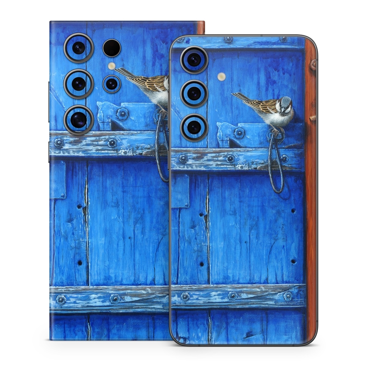 Samsung Galaxy S24 Series Skin design of Blue, Wood, Door handle, Door, Wall, Door knocker, Electric blue, Still life photography, Window, Handle, with red, blue, brown colors