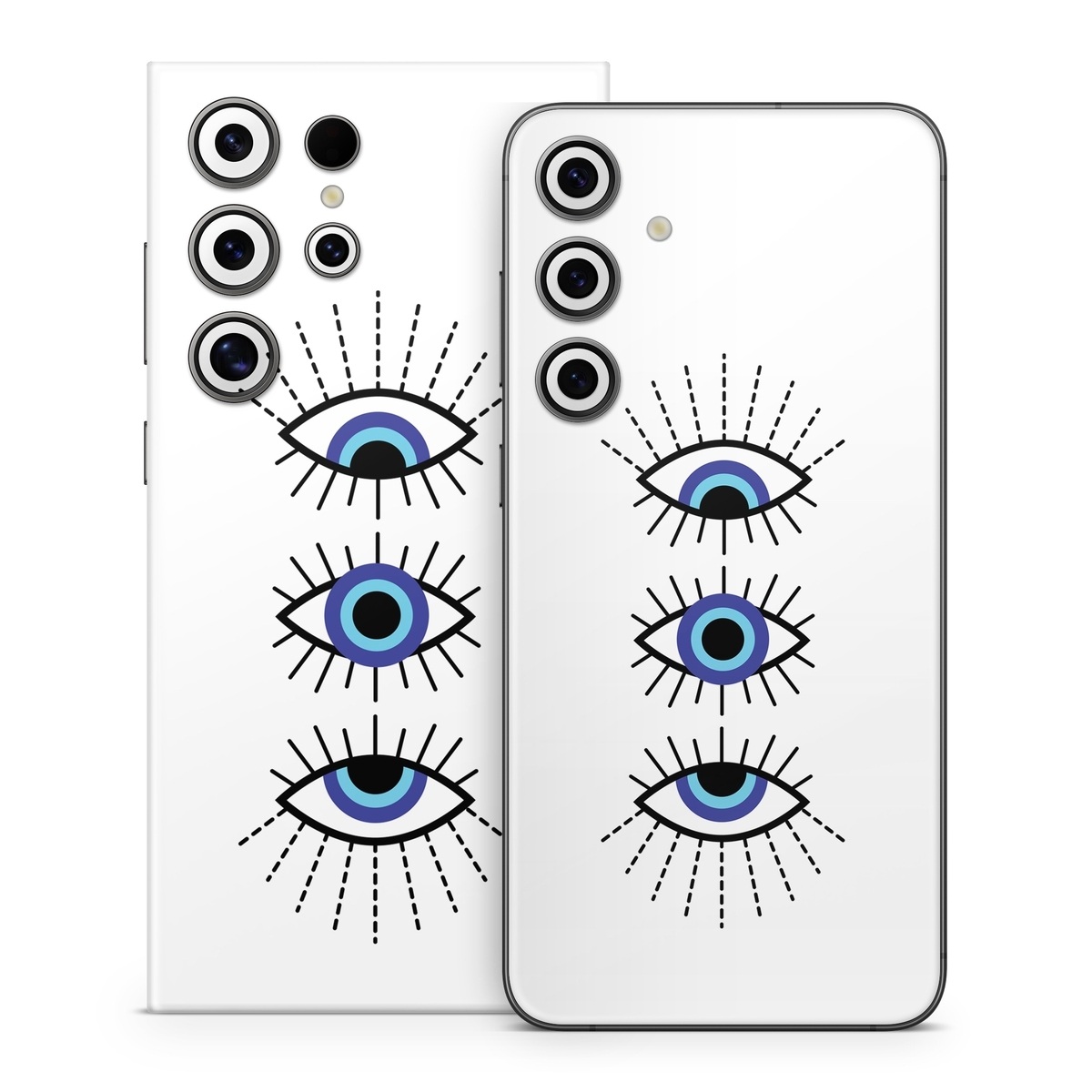 Samsung Galaxy S24 Series Skin design of Eyebrow, Eyelash, Iris, Art, Font, Circle, Electric blue, Symmetry, Illustration, Graphics, with black, white, blue, purple colors