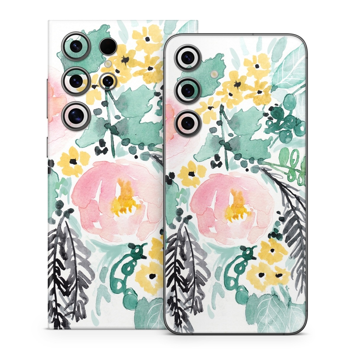 Samsung Galaxy S24 Series Skin design of Branch, Clip art, Watercolor paint, Flower, Leaf, Botany, Plant, Illustration, Design, Graphics, with green, pink, red, orange, yellow colors