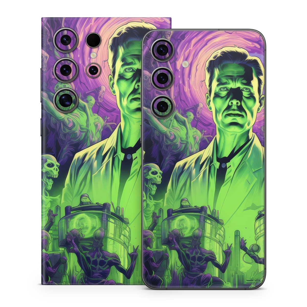 Samsung Galaxy S24 Series Skin design of Art, Cool, Fictional character, Illustration, Painting, Electric blue, Visual arts, Artist, Event, Drawing, with black, green, purple colors