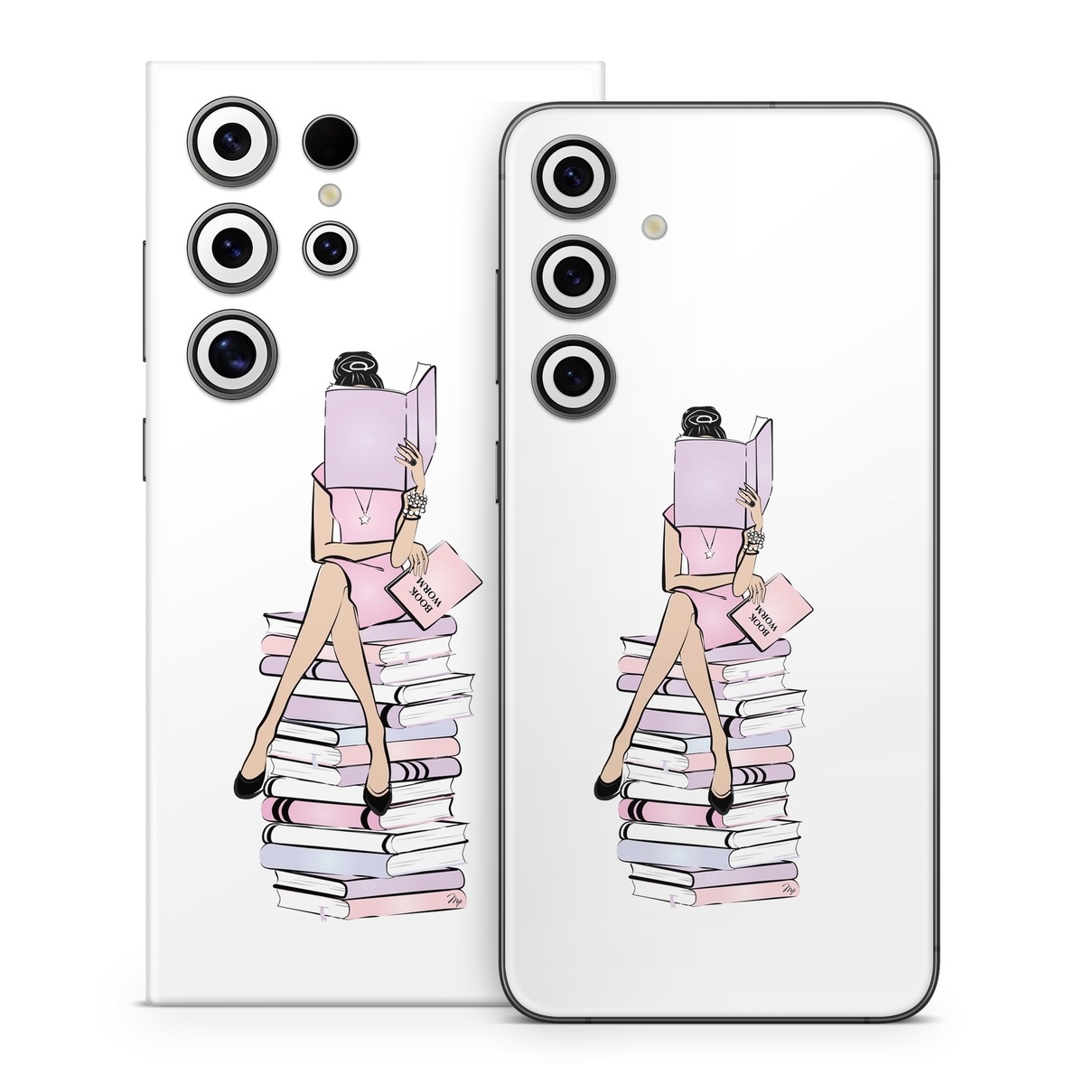 Samsung Galaxy S24 Series Skin design of Gesture, Art, Cartoon, Font, Drawing, Illustration, Painting, Fictional character, Animation, Diagram, with black, white, pink, purple, blue, yellow, brown colors