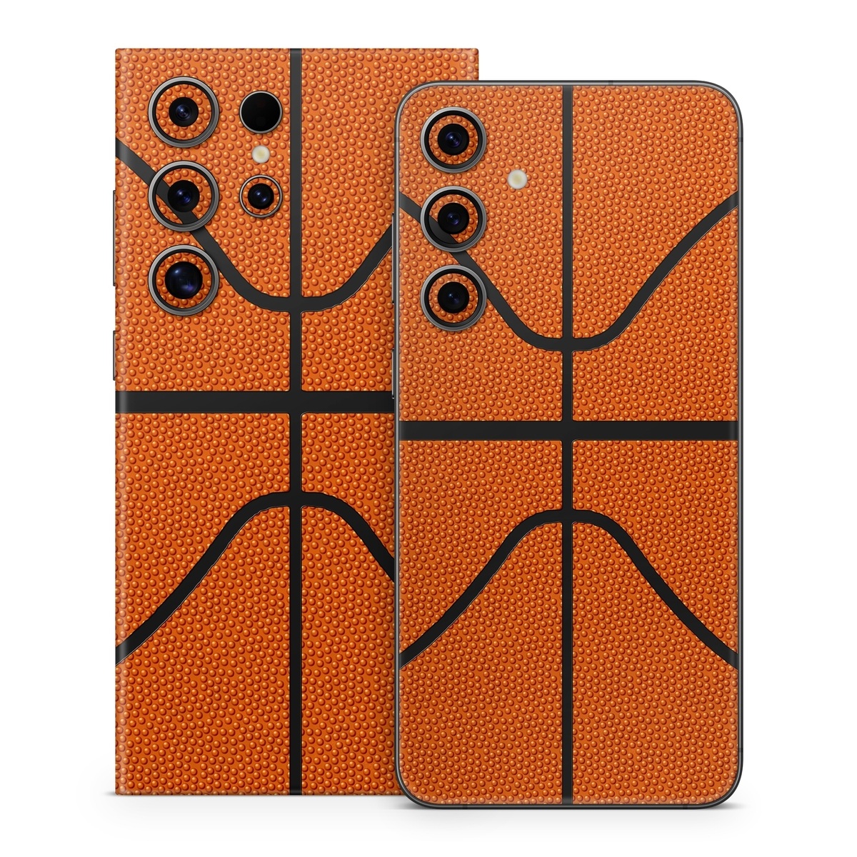 Samsung Galaxy S24 Series Skin design of Orange, Basketball, Line, Pattern, Sport venue, Brown, Yellow, Design, Net, Team sport, with orange, black colors