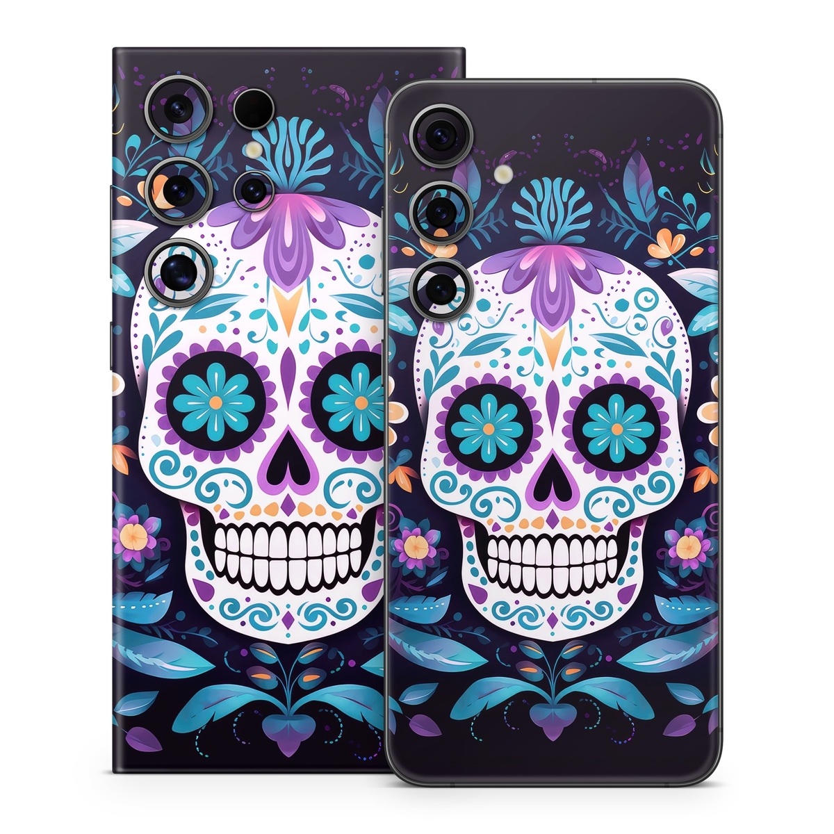 Samsung Galaxy S24 Series Skin design of Textile, Petal, Aqua, Art, Symmetry, Flower, Pattern, Circle, Magenta, Electric blue, with yellow, orange, red, black, white, blue, purple colors