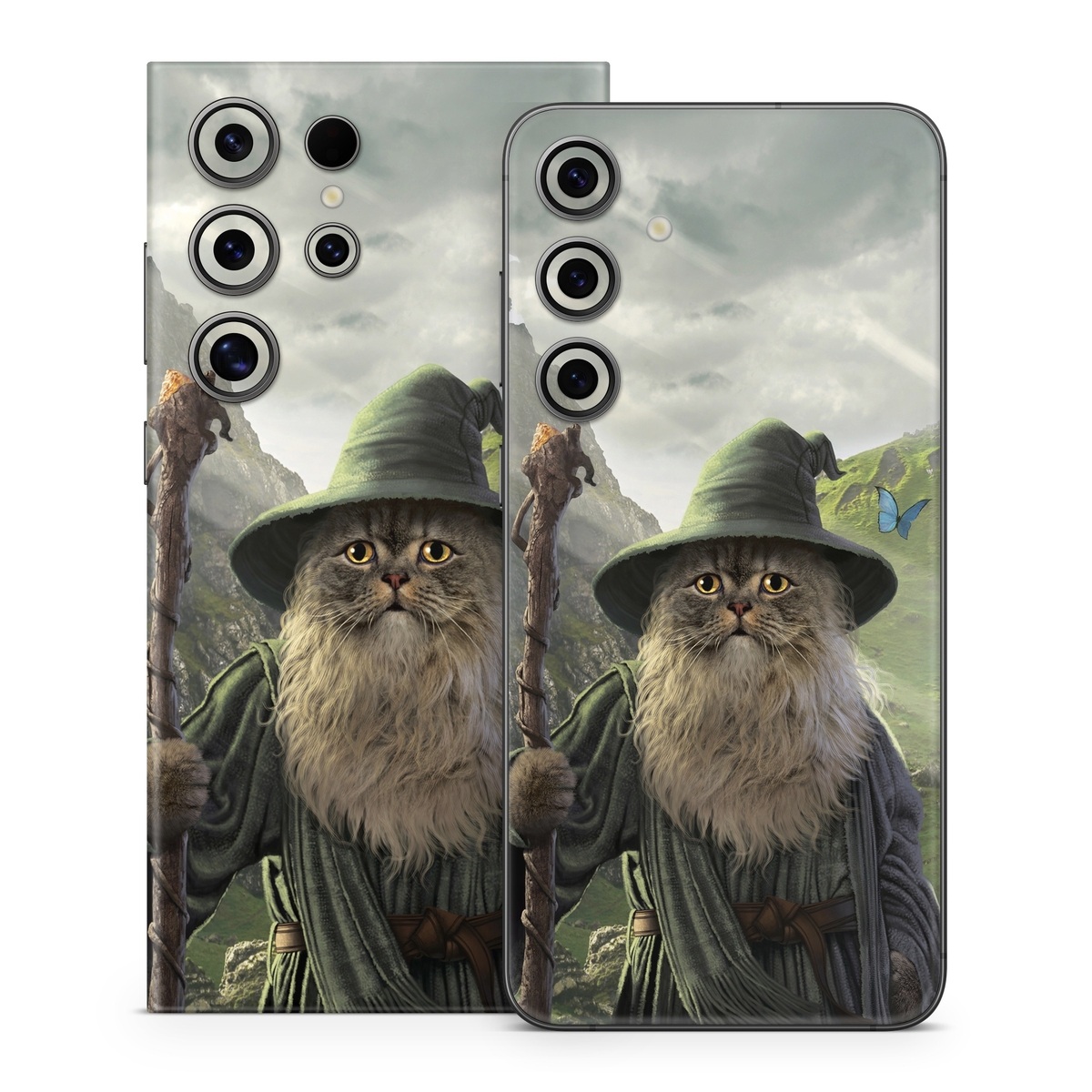 Samsung Galaxy S24 Series Skin design of Beard, Facial hair, Illustration, Mythology, Magician, Fictional character, Cg artwork, Games, Art, with green, gray, brown, blue, green, white, yellow, black colors