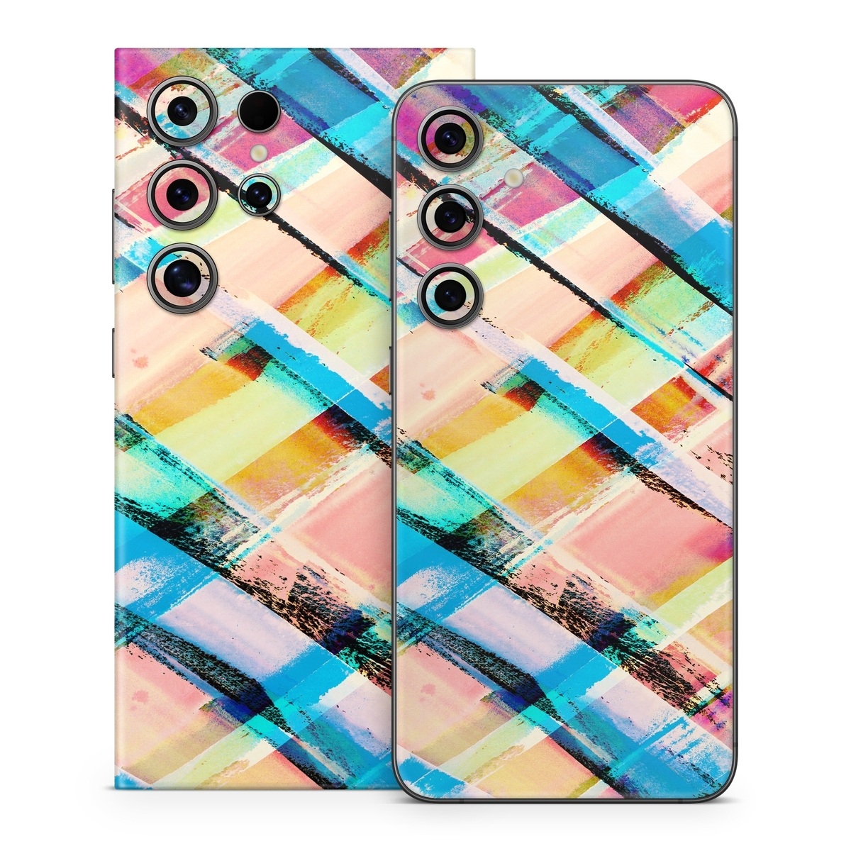 Samsung Galaxy S24 Series Skin design of Line, Pattern, Turquoise, Plaid, Orange, Colorfulness, Design, Textile, Tints and shades, with blue, pink, red, purple, yellow, orange colors