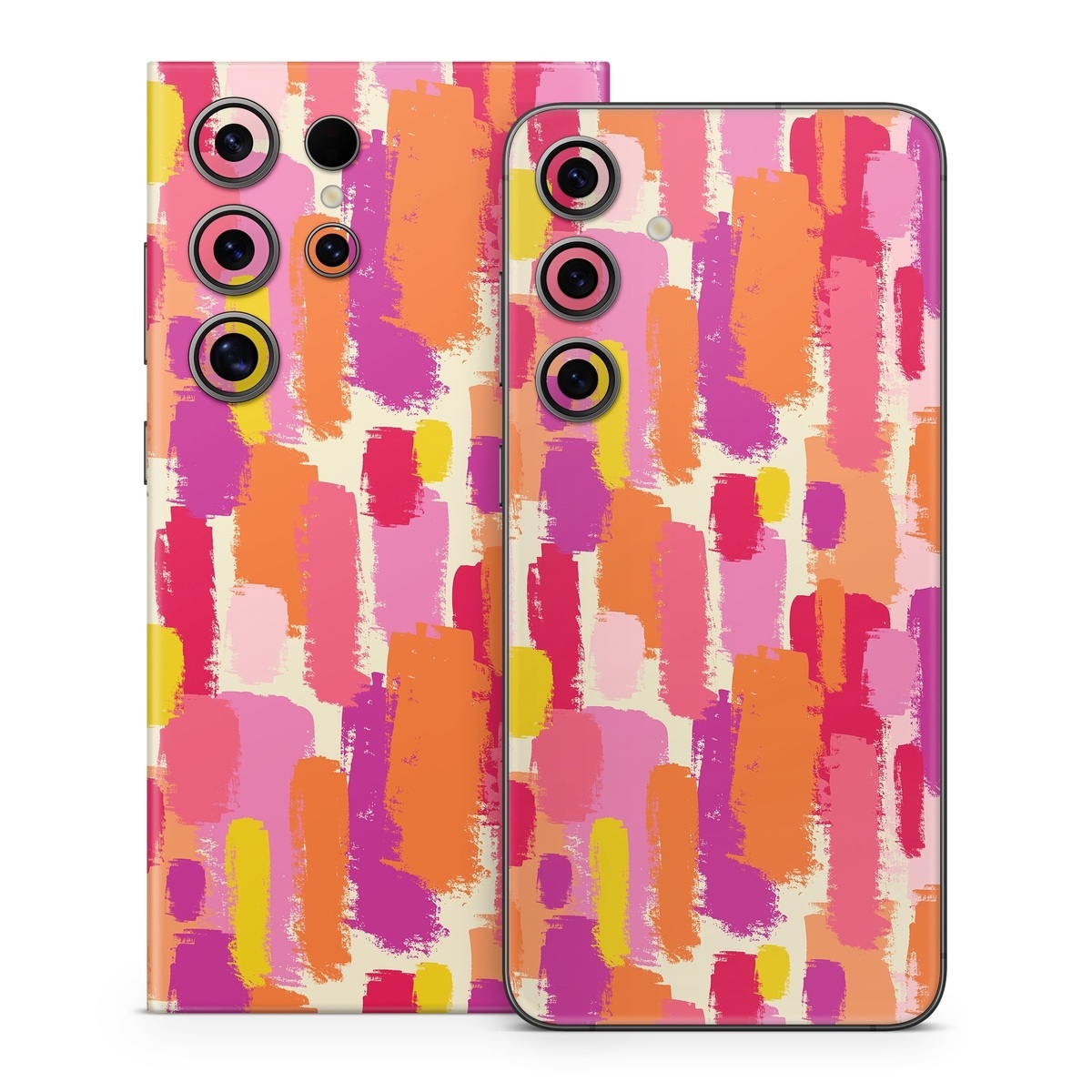 Samsung Galaxy S24 Series Skin design of Font, Material property, Magenta, Pattern, Art, Graphics, Tints and shades, Visual arts, Design, Graphic design, with orange, yellow, pink, purple, red, white colors