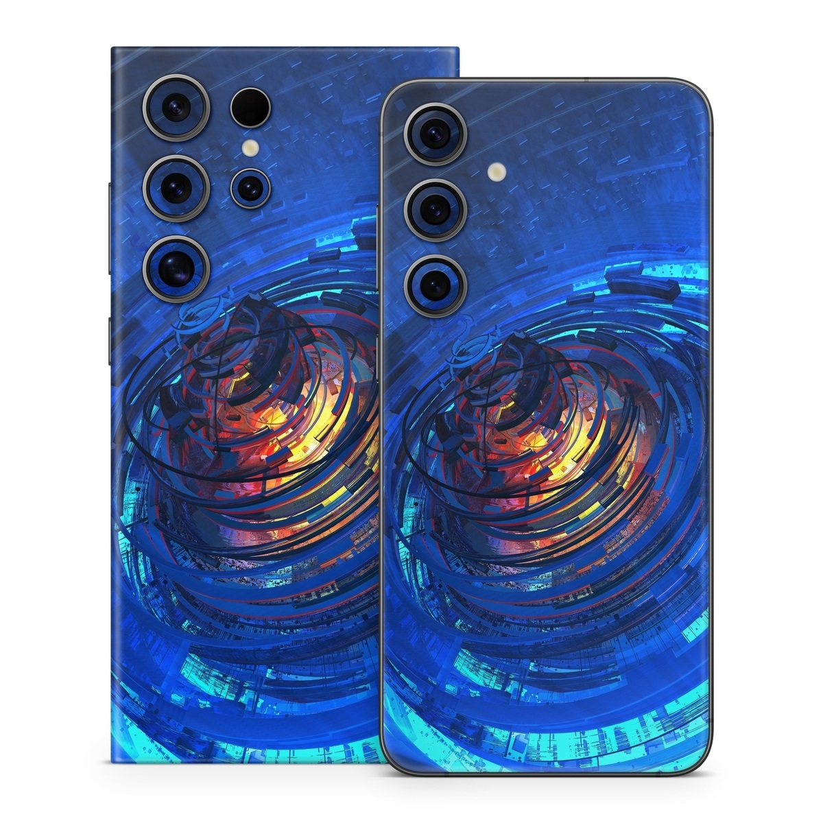 Samsung Galaxy S24 Series Skin design of Blue, Water, Circle, Vortex, Electric blue, Wave, Liquid, Graphics, Pattern, Colorfulness, with blue, orange, yellow colors