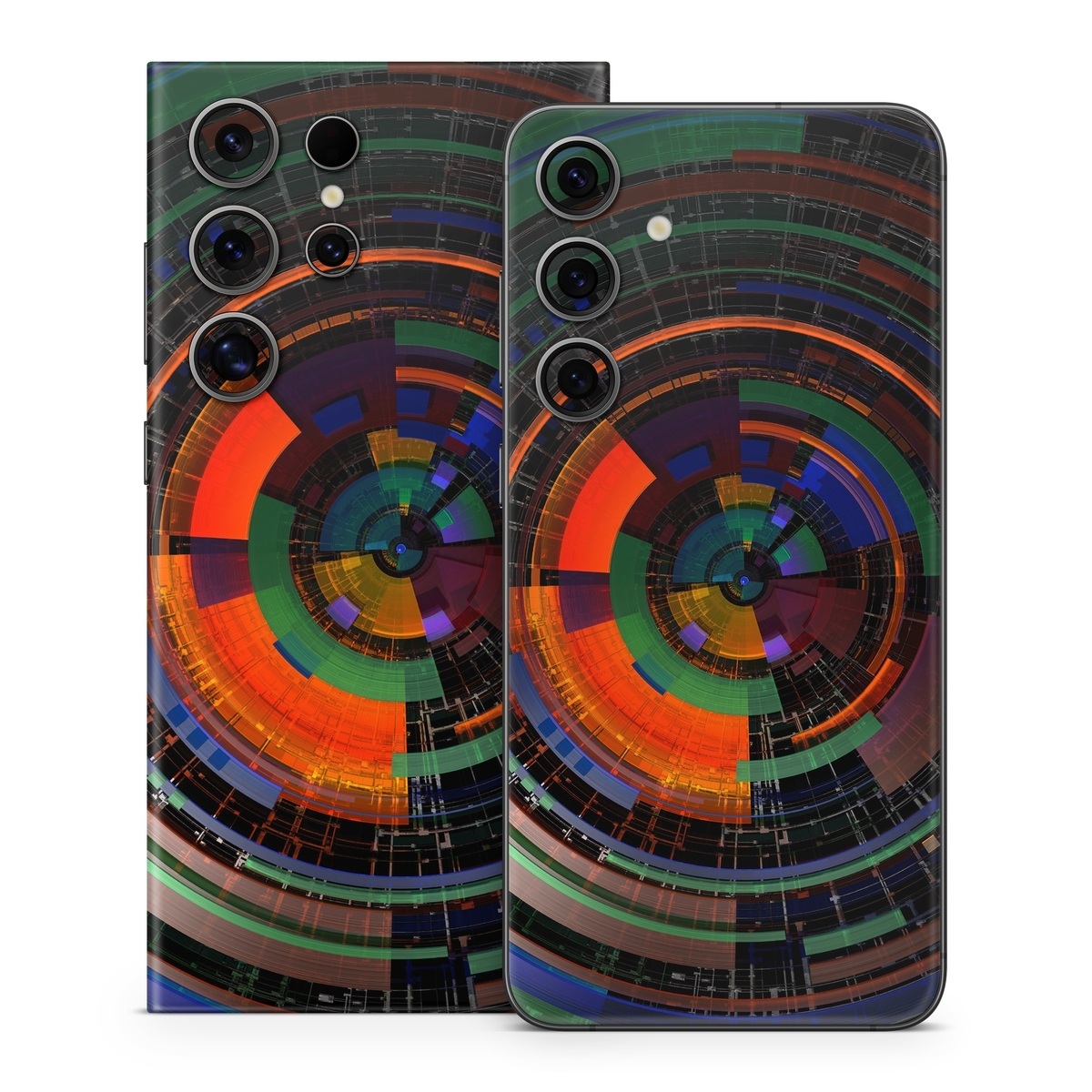 Samsung Galaxy S24 Series Skin design of Colorfulness, Pattern, Circle, Design, Architecture, Symmetry, Art, Spiral, Psychedelic art, with black, red, blue, green, orange, brown colors