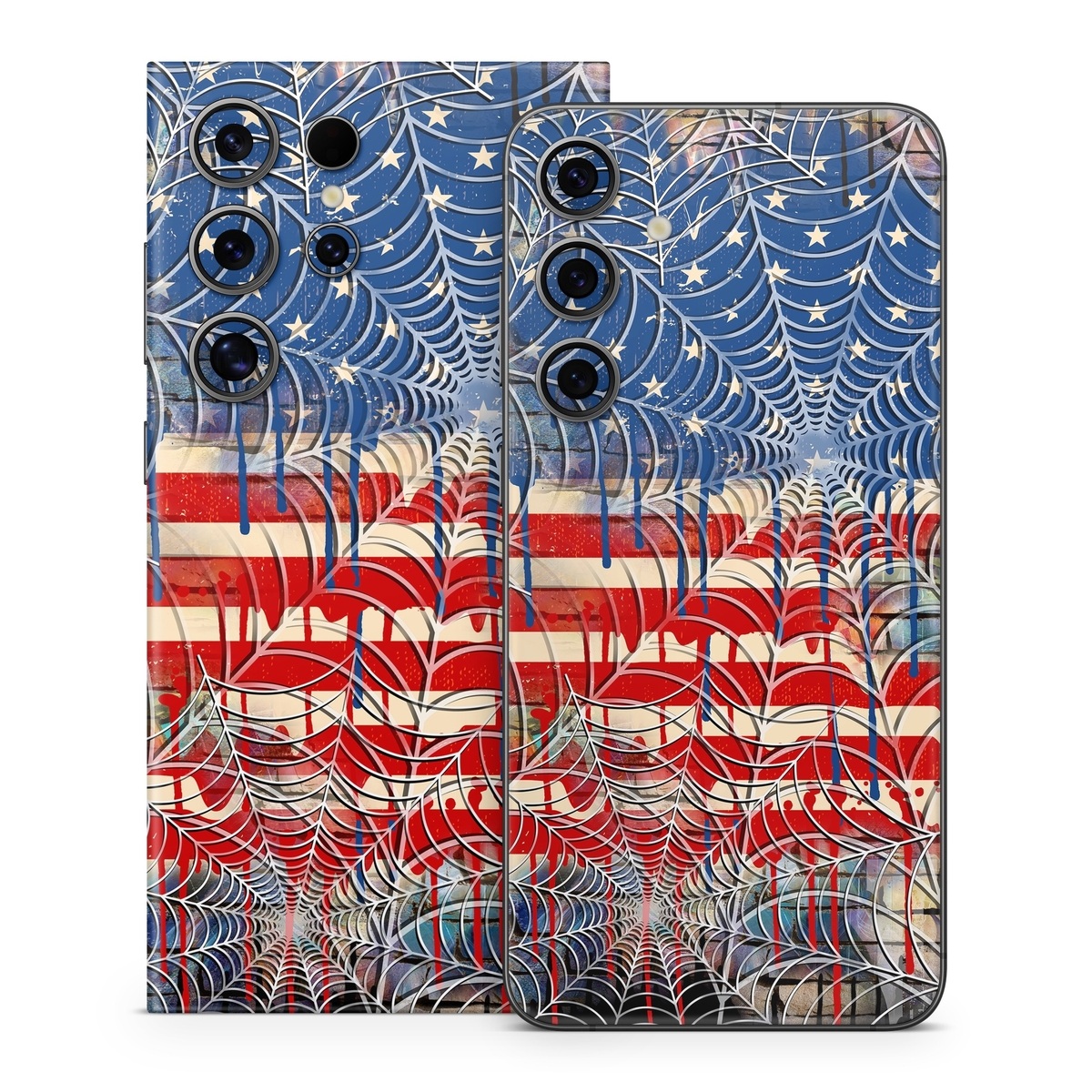 Samsung Galaxy S24 Series Skin design of Graffiti, Art, Pattern, Flag, Street art, Line, Textile, Mural, Modern art, with red, blue, white, black colors