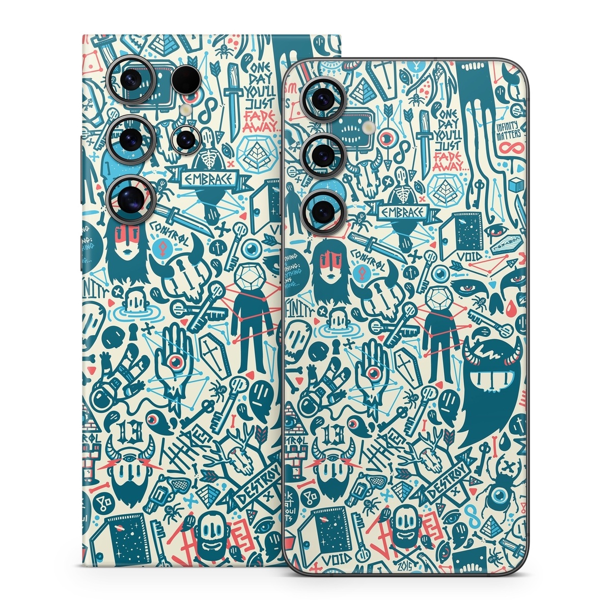 Samsung Galaxy S24 Series Skin design of Pattern, Psychedelic art, Turquoise, Art, Design, Visual arts, Line, Drawing, Doodle, Graphic design, with white, green, blue, red colors