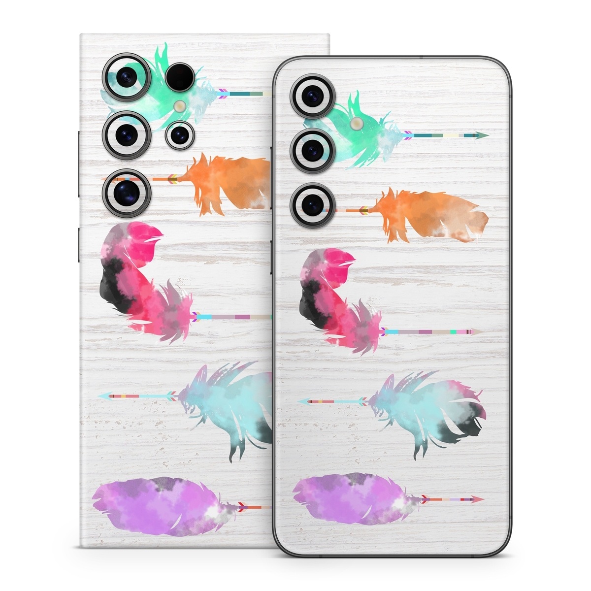 Samsung Galaxy S24 Series Skin design of Pink, Watercolor paint, Illustration, Feather, Design, Art, Painting, Graphic design, Visual arts, Drawing, with white, orange, red, blue, pink, purple, green colors