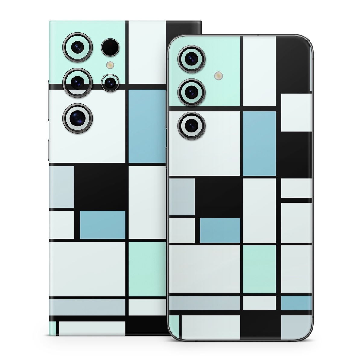 Samsung Galaxy S24 Series Skin design of Blue, Line, Turquoise, Pattern, Rectangle, Design, Parallel, Square, Symmetry, Tints and shades, with black, blue, green colors