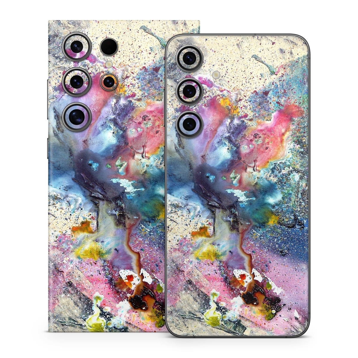 Samsung Galaxy S24 Series Skin design of Watercolor paint, Painting, Acrylic paint, Art, Modern art, Paint, Visual arts, Space, Colorfulness, Illustration, with gray, black, blue, red, pink colors