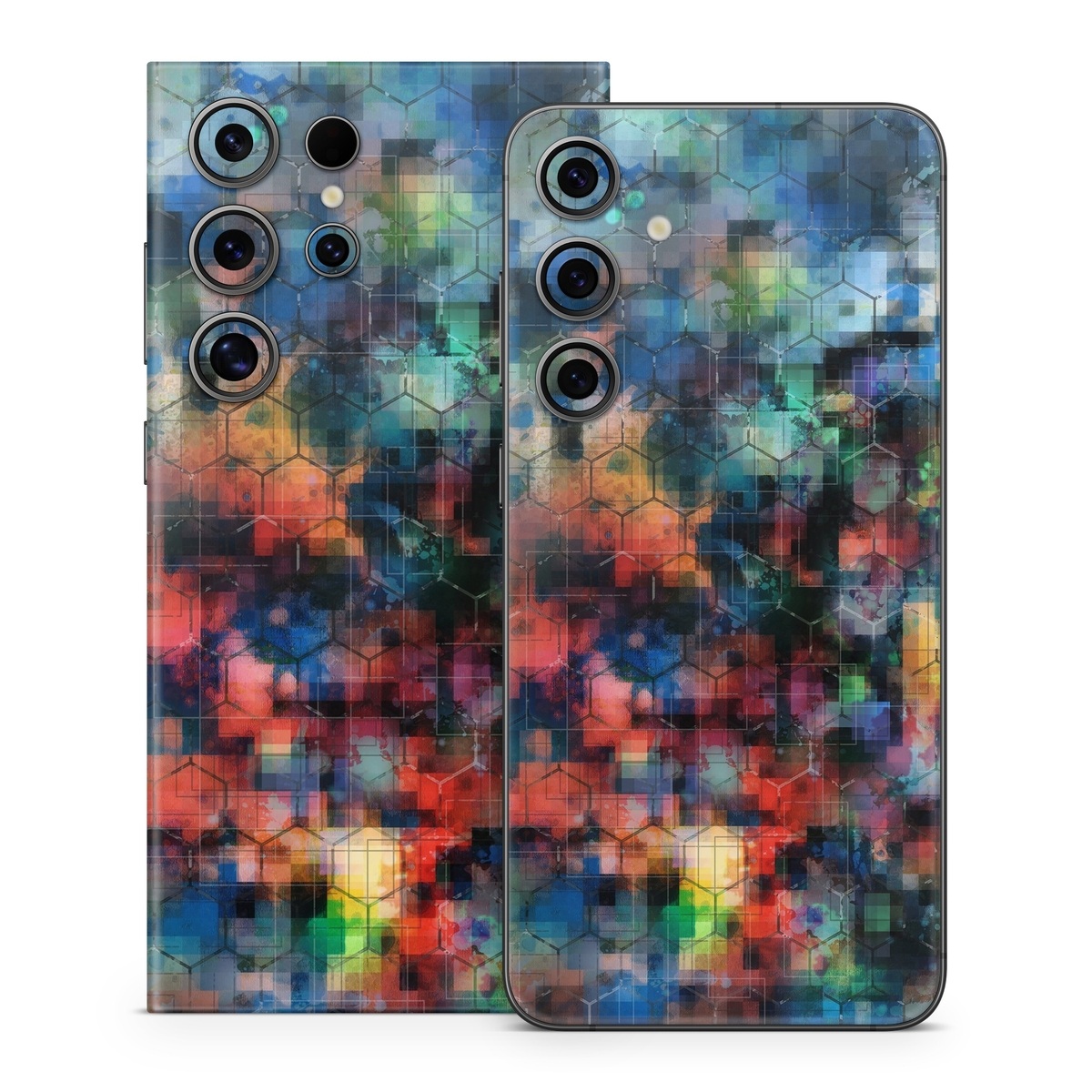 Samsung Galaxy S24 Series Skin design of Blue, Colorfulness, Pattern, Psychedelic art, Art, Sky, Design, Textile, Dye, Modern art, with black, blue, red, gray, green colors