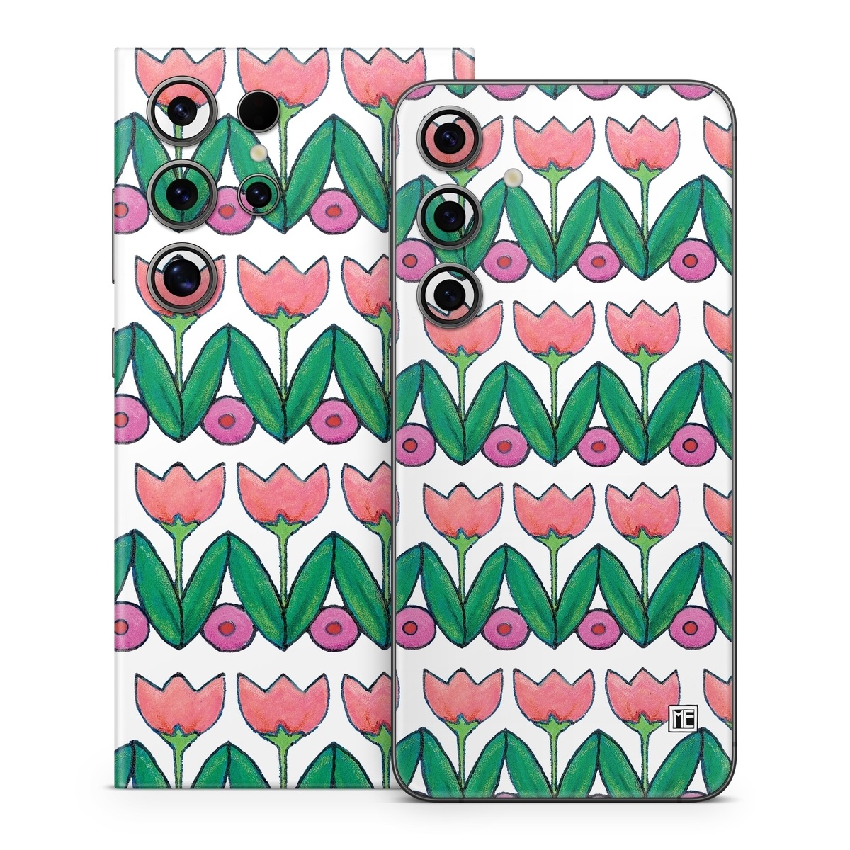 Samsung Galaxy S24 Series Skin design of Green, Rectangle, Textile, Botany, Line, Symmetry, Art, Font, Pattern, Magenta, with white, green, pink, purple colors