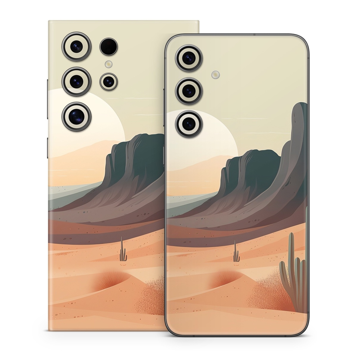 Samsung Galaxy S24 Series Skin design of Sky, Light, Nature, Natural landscape, Art, Landscape, Moon, Mountainous landforms, Formation, Erg, with orange, yellow, brown, green, white, black colors
